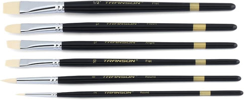 Transon Paint Brush Set 6pcs Art Painting Flexible Bristle for Acrylic Watercolor Gouache Oil Leather Canvas and Face Painting...