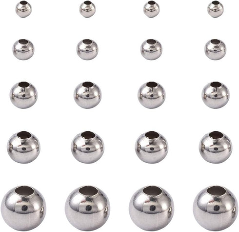 1000pcs 304 Stainless Steel Round Beads Metal Smooth Rondelle Loose Spacer Ball Beads 3mm 4mm 5mm 6mm 8mm for DIY Jewelry Crafts Making Hole:1-3mm...
