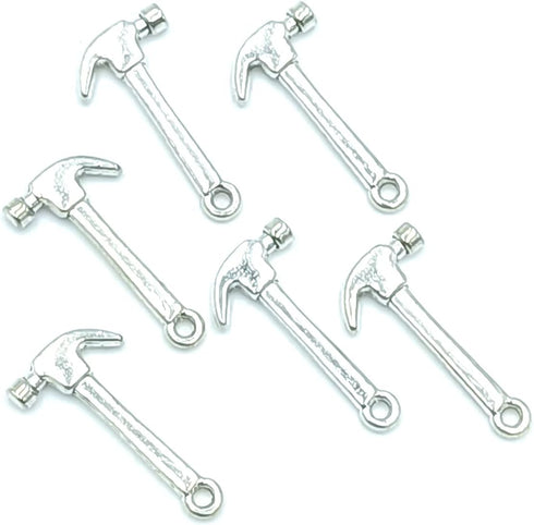 50pcs Jewelry Making Charms Hammer Pendant Ancient Silver Findings Craft for Jewellery Making Necklace Bracelet Accessories 25 X 13mm (Ancient Sil...