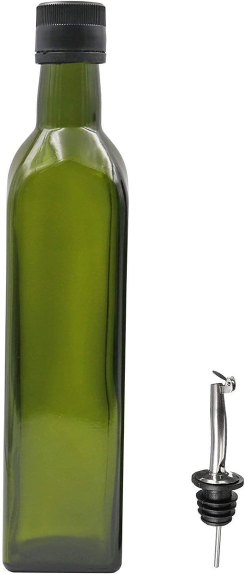 Olive Oil Dispenser Bottle - 17oz Glass Olive Oil Bottles with Easy Pour Spout Set - Oil and Vinegar Cruet Set with Food Grade Funnel Drip-Free Ol...