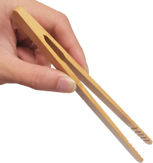2 Pack 7 Inch Bamboo Kitchen Tongs for Toast Tea Bread Pickle Cooking...