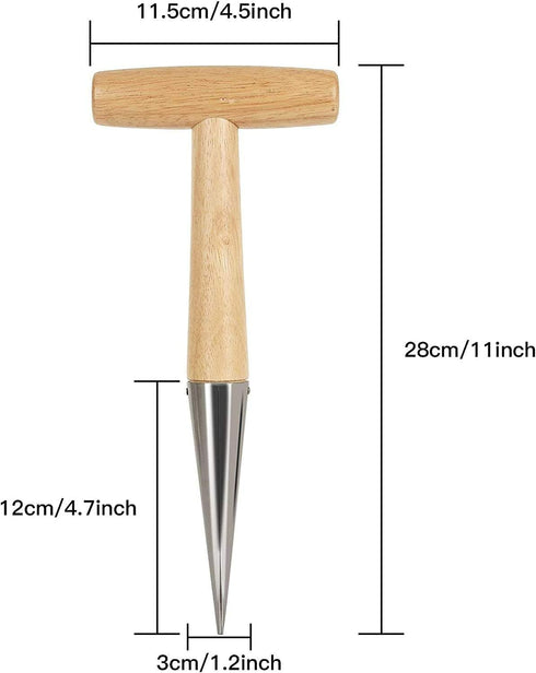 Garden Dibber as Soil Breaker Tool Hole Digger, Plant Bulb and Soil Digger as Garden Tool for Seed Tranplate, Depth-Stamp Stainless Steel with Pol...
