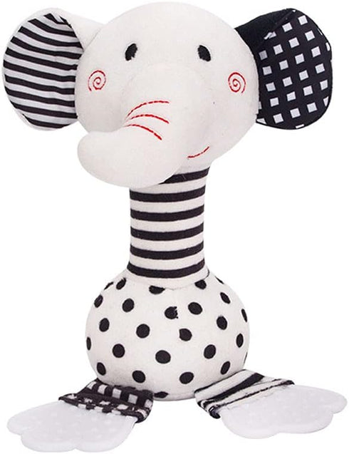 Baby Toys 0-12 Months, Black and White Newborn Toys, Soft Plush Rattle Stuffed Animal Toy with Teether and Sound, Developmental Hand Grip Toys (El...