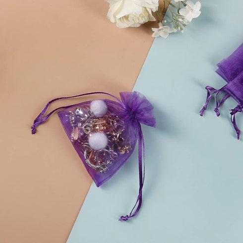 HRX Package 100pcs Little Organza Bags 3 x 4 inch, Purple Mesh Bags Drawstring Pouches for Jewelry Bracelets Candy Party Favor Small Gift...