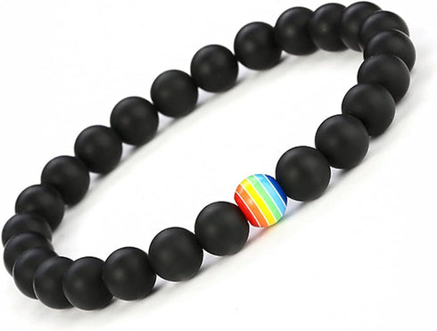 LGBT Natural Stone Bead Stretchy String Lesbian Gay Pride Bracelet Handmade Adjustable Rainbow Gemstone Seed for Men Women Friend LGBTQ Friendship...