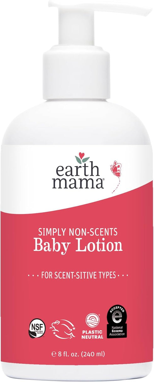 Earth Mama Simply Non-Scents Baby Lotion for Dry Skin, Calendula Cream, Skin Care for Kids, Organic Moisturizer, Unscented Lotion with Aloe, Rooib...