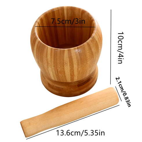 Mortar and Pestle Set, Bamboo Garlic Pounder Mincer Tool Kitchen Grinder Supplies for Garlic, Mincer, Coffee, Herb Spice, Ginger, Spice. (S)...