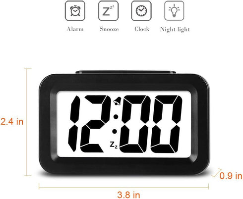 Hense Creative Nightlight Smart Light Alarm Clock Bedside Desk Table Electronic Clock Battery Operated Mute Luminous Alarm Clock with Adjustable L...