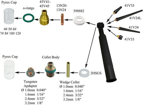 RIVERWELD TIG Collet Body 13N28 13N23 (3/32" & 2.4mm) Assorted Size Kit Fit SR PTA WP 9 20 25 TIG Welding Torch 15pcs...