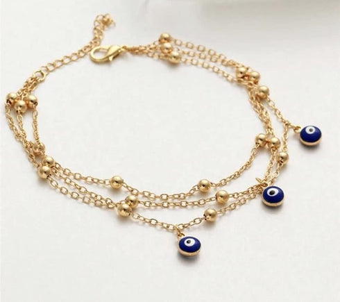 Evil Eye Gold Anklet Boho Silver Ankle Bracelet Barefoot Sandal Beach Adjustable Dainty Layered Anklet Bracelet Jewelry for Women Girls...