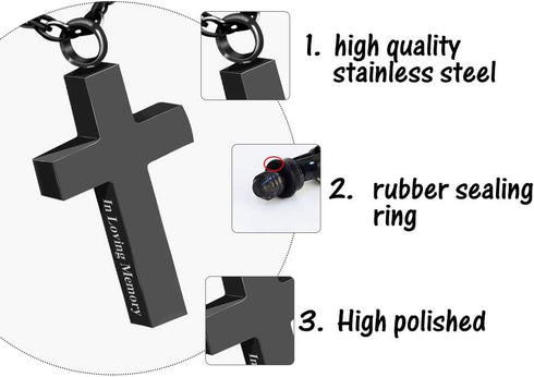 Cremation Cross Necklace for Ashes Stainless Steel Cross Urn Necklace Ashes Holder Memorial Jewelry-In Loving Memory...