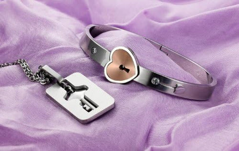 His and Hers Matching Set Couple Titanium "Only You Have My Key" Bangle Bracelet Simple Korean Style in a Gift Box...