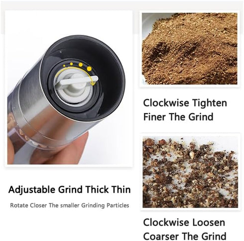 Salt and Pepper mills Grinder 2 in 1 Manual Stainless Steel Salt pulverizer kibbler Mill Herb Spice Grinder Shakers Refillable clean Adjustable Co...