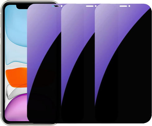 3 PCS Anti-Blue Privacy Tempered Glass Anti-Spy Screen Protector Anti-Peeping Film Suit for iPhone XR/iPhone 11, 6.1 inch 9H Hardness Anti-scratch...