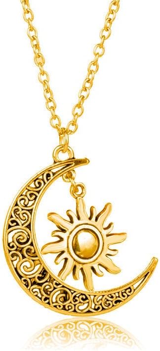 Pingyongchang Crescent Moon and Sun Pendant Necklace Plated Gold Dainty Chain Choker Necklace Vintage Jewelry Gifts for Women Girls...