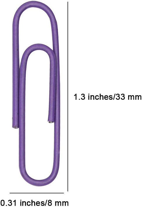 300 Pack Small 33mm Paper Clips 1.3Inch - Vinly Coated Color Office Supply Paper Clip- Cute Smooth Paper Needle - Multicoloured Bookmark(Purple)...