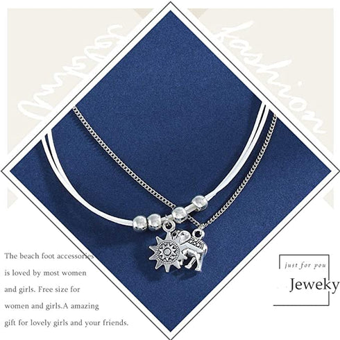 Vintage Layered Ankle Bracelets Sunflower Silver Anklets Chain Elephant Beach Foot Jewelry for Women and Girls...