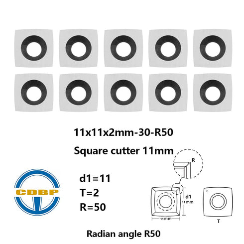 11mm Square with 2"Radius Carbide Inserts Cutters 11×11×2.0mm-R50 Replacement for Woodworking Fits SpiralHelical Planer Cutter Head Lathe Turning ...