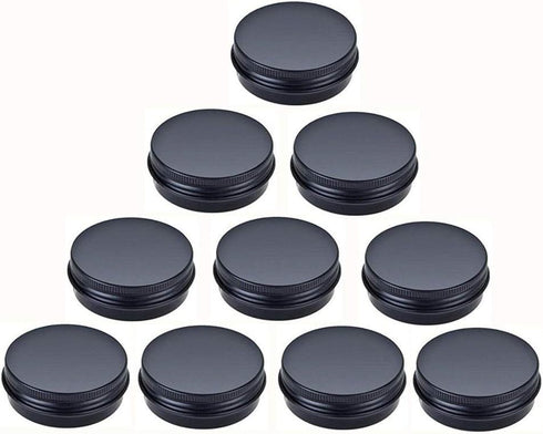 Aluminum Metal Tin 1oz/30ml, Black Aluminum Tins Round Tin Cans Containers with Screw Top Lid (Pack of 10)...
