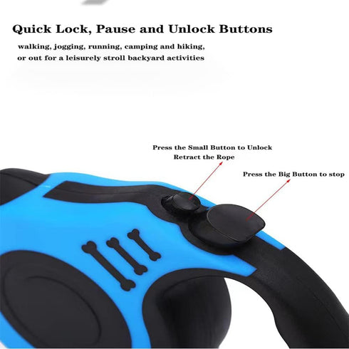 Chyix Pet Walking Leash with Anti-Slip Handle, Tangle-Free, Quick Lock, Pause and Unlock Buttons - Easy Roll-On with Your Thumb only, Suitable for...