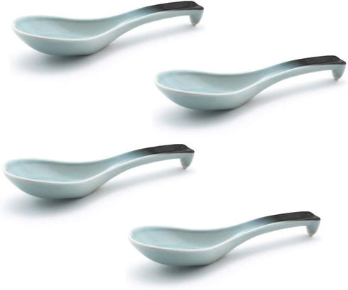 Happy Sales HSSP-GYBL4, Japanese Style Chinese Ceramic Soup Spoons 4 pc, Grey Blue...