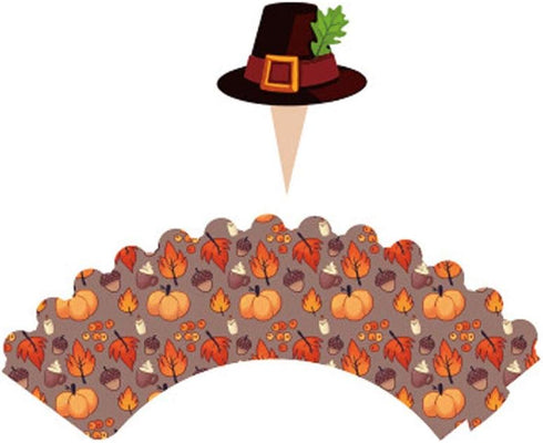 48 Pieces Thanksgiving Cupcake Toppers Cupcake Wrappers Kit for Thanksgiving Day Autumn Cake Decoration...