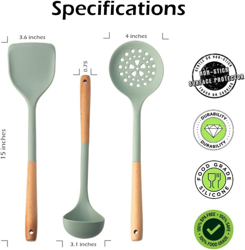 3 Pack of Premium Food-Grade Silicone Spatulas Set with Non-Slip Handles, Heat Resistant 600F 315C, for Baking, Cooking Won't scratch Surfaces, 15...