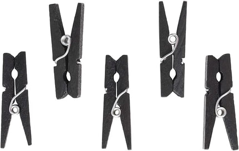 Restaurantware 1.2 Inch Black Clothespins, 50 Mini Clothespins - Disposable, Sturdy, Black Bamboo Wooden Clips, Food Grade, for Appetizers, Garnis...