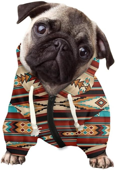 Bohemia Tribal Ethnic Dog Zipper Hoodie Stylish Soft Indian Southwestern Streetwear Hooded Clothes Apparel Costume Sweatshirt Tracksuits Pet Cloth...