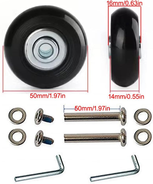 Set of 2pcs 54mm Mute Wear-Resistant Luggage Suitcase Double Type Replacement Wheels Kit Inline Outdoor Skate, Rubber Swivel Caster Wheels 6x50mm ...