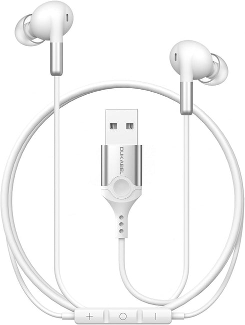 DUKABEL USB in-ear Headphones, USB PC Earbuds for PC/PS4/PS5, White Gaming Earphone Headset with Microphone for Live Conference, Video Calls, Broa...