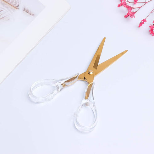 Multibey Acrylic Gold Craft Scissors Staple Remover Set Acrylic Metal Fabric Scissor Home Office Desk Supplies (Clear Gold)...