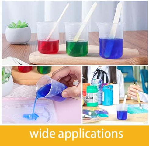 40 PCs 50ML Resin Measuring Cup Reusable Resin Cups Plastic Beakers, 50 PCS Wooden Stir Stick Multipurpose Mixing Cups for Resin Epoxy Mixing Pain...