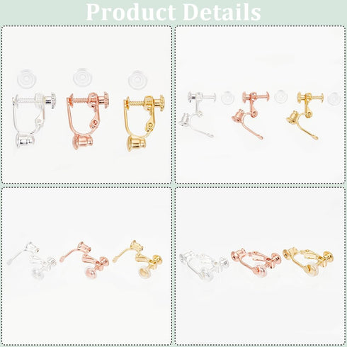 1 Box 24Pcs Screw Back Earring Converter Silver Earrings Clip Back Brass Painless Real 18k Gold Plated Earring Clip with Pad Non Pierced Earring F...