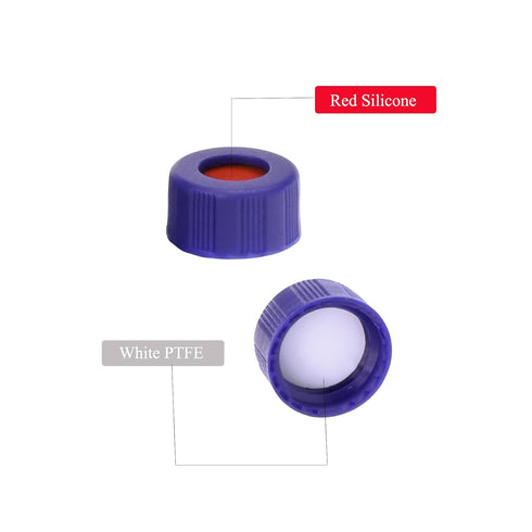2 ml Autosampler Vial, 9-425 HPLC Vial with Writing Area and Graduation, Amber Sample Vial and 9 mm Blue Screw Cap with Hole, White PTFE&Red Silic...