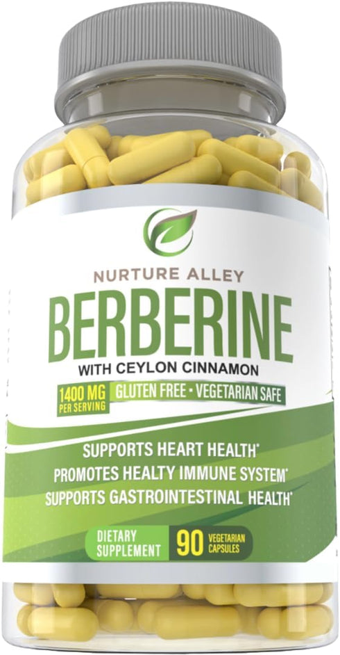 Berberine Complex - Berberine HCL 1200mg Plus Organic Ceylon Cinnamon 200mg - 90 Capsules - Supports Metabolism, Immune System - Berberine HCI Sup...