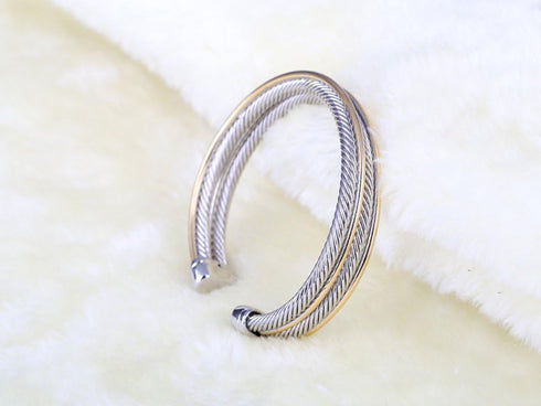 UNY JEWEL Jewelry Double Line Cross Over Twisted Cable Wire Bracelet Vintage Fashion Antique design Elegant Unique Retro Cuff Bangle Bracelet (Dou...