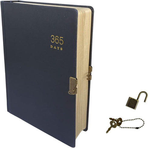 Vintage 365 Journal With Lock And Key A5 Blank Page Notebook Black Hardcover Diary Journal For Women, Men, Adults...