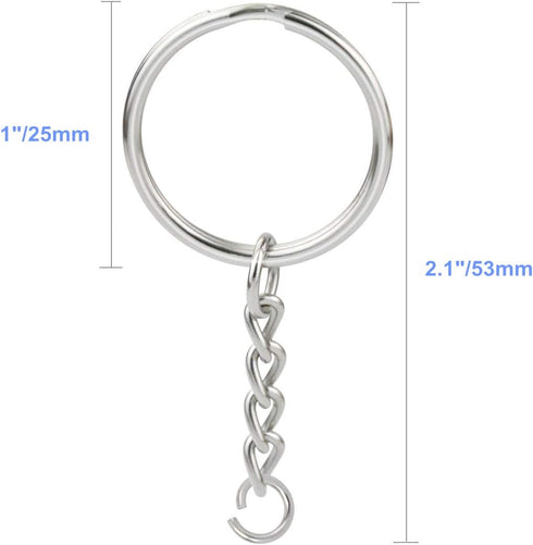 150 Pcs NANSSY 1 Inch/25mm Split Keyrings with Chain Silver Keychain Ring, Key Chains Rings Parts with Open Jump Ring and Connector....