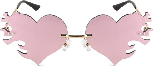 FEISEDY Melting Flame Heart Sunglasses For Women Men Trendy Rimless Fire Shaped Party Glasses B2366...