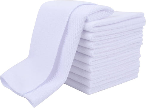SINLAND Wholesale Microfiber Dish Cloth Best Kitchen Cloths Cleaning Cloths with Poly Scour Side 12Inchx12Inch 10 Pack White...