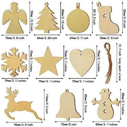 DIY MDF Laser Cutout of Snowflake, Dear, Bell, Tree, Heart Socks, Star Snowman & Small Threads for Christmas Decoration - Set of 30...