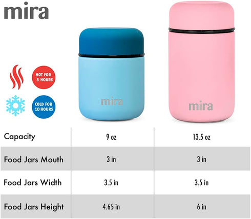 MIRA Insulated Food Jar Thermo for Hot Food & Soup, Compact Stainless Steel Vacuum Lunch Container for Meals To Go - 13.5 oz, Blue...