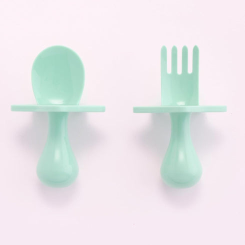 Elli&Nooli Baby Led Weaning Spoon & Fork Set - Mint Toddler Spoons & Forks - Ergonomic Grip Handles - Dishwasher Safe & Easy to Clean - Baby Feedi...