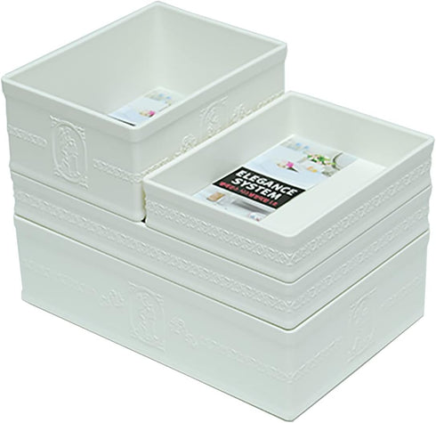 Elegance System Embossed Design Organizer Tray #3 Desktop Vanity Drawer Jewelry Stationery Make-up Storage Bin Dressing Table Organizing Box, Whit...