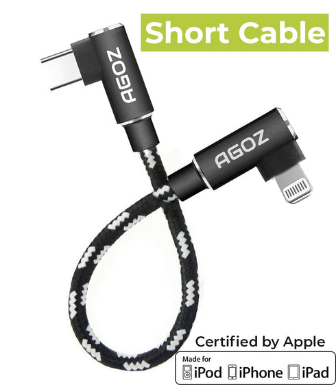 AGOZ Lightning to USB C Cable, 90° Right Angle, MFI Certified, Fast Charging, Braided, 6 inch, Compatible with iPhone, iPad, iPod, AirPods, CarPla...