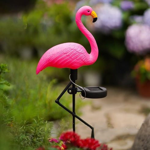 Waterproof Solar Flamingo Garden Light, Durable Blow Molded Yellow Beak and red Body Flamingo Shape, Bird feet and Ground Plug Removable...
