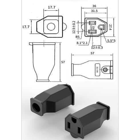 Straight Blade Plug, Extension Cord Ends ,Male Female Replacement Plug,3Wire Male Plug and Female Connector Straight Blade Plug , 15 Amp 125 Volt,...