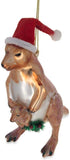 Santa Kangaroo Mom Carrying Baby in Pouch Blown Glass Christmas Ornament...