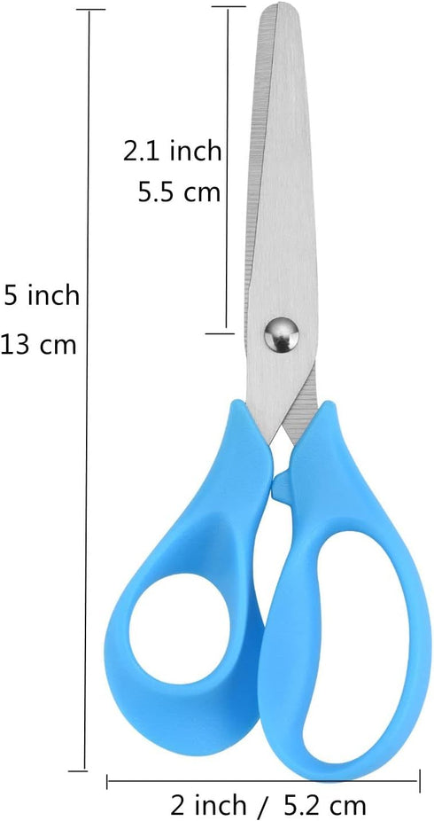 Left Handed Scissors Kids,5" Left Handed Kids Craft Scissors Ages 3+ Stainless Steel Soft Comfort-Grip Handles Blunt Lefty Safety School Scissors ...